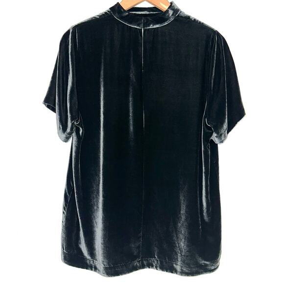 Madewell Choker Collar Short Sleeve Green Velvet Shirt Size Medium - Picture 8 of 13